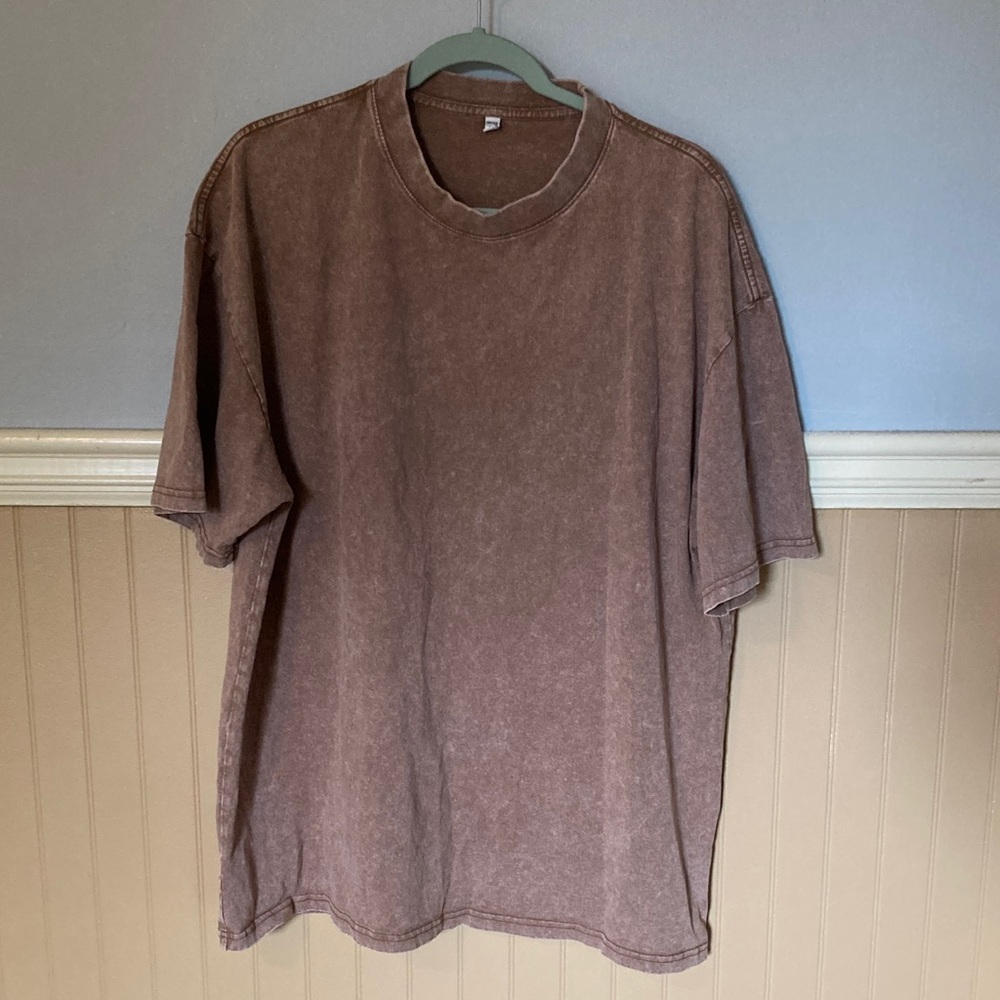 Vintage-Style Acid Wash Brown Short Sleeve Tee